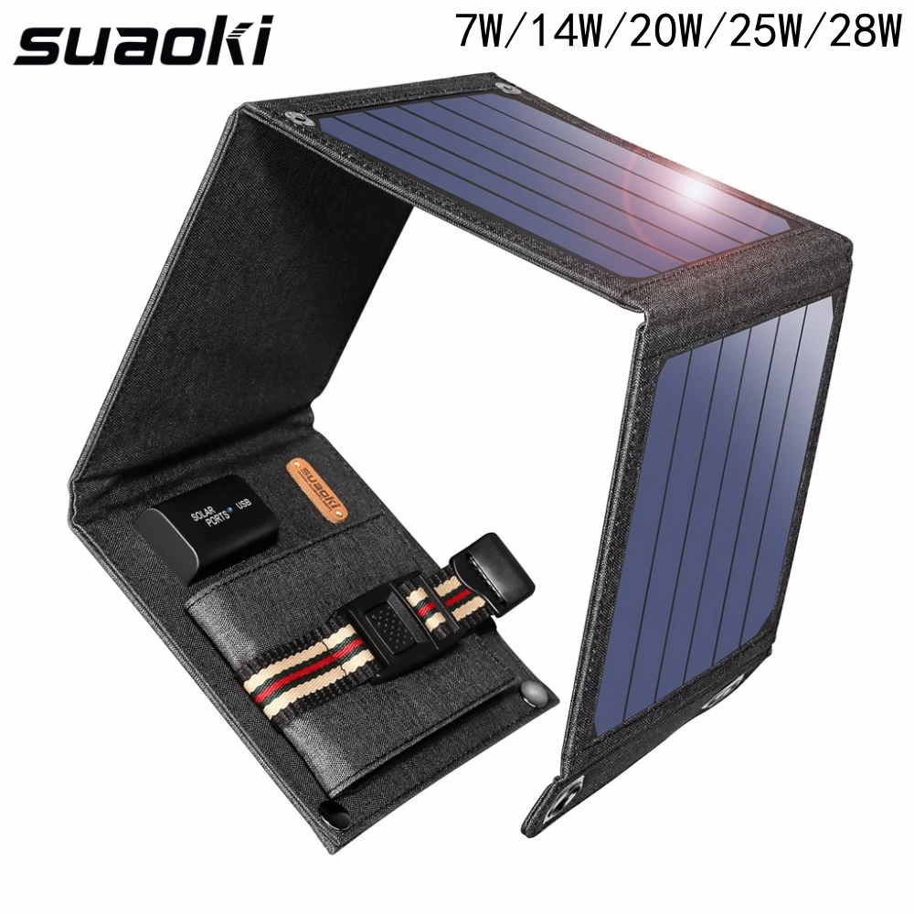 

Suaoki 7W 14W 20W 25W 28W Portable Sun Light Solar Panel Charger USB Output Devices For Smartphones Laptop Tablets Outdoor