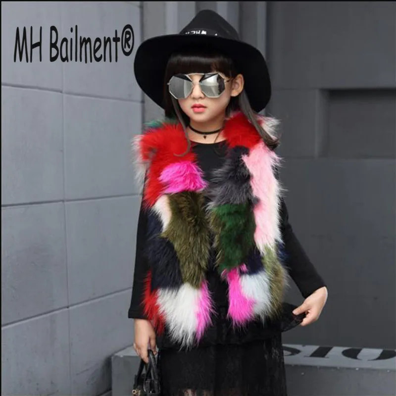 

High Quality Natural Fox Fur Vest Girls Real Fox Fur Vest Children Patchwork Waistcoat Fashion Colorful Short Coat V#34