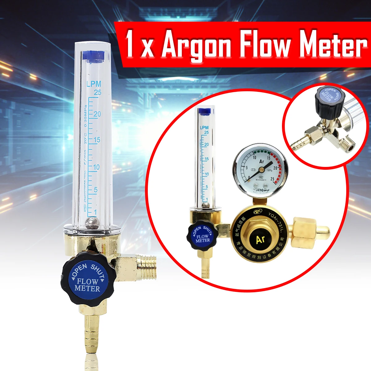 Mig расходомер газовый аргон 7 мм Барб 1/4PT 0,15 МПа AR/CO2 регулятор сварочного шва прозрачный золотой 16,5x5,5 см для Ar Газа