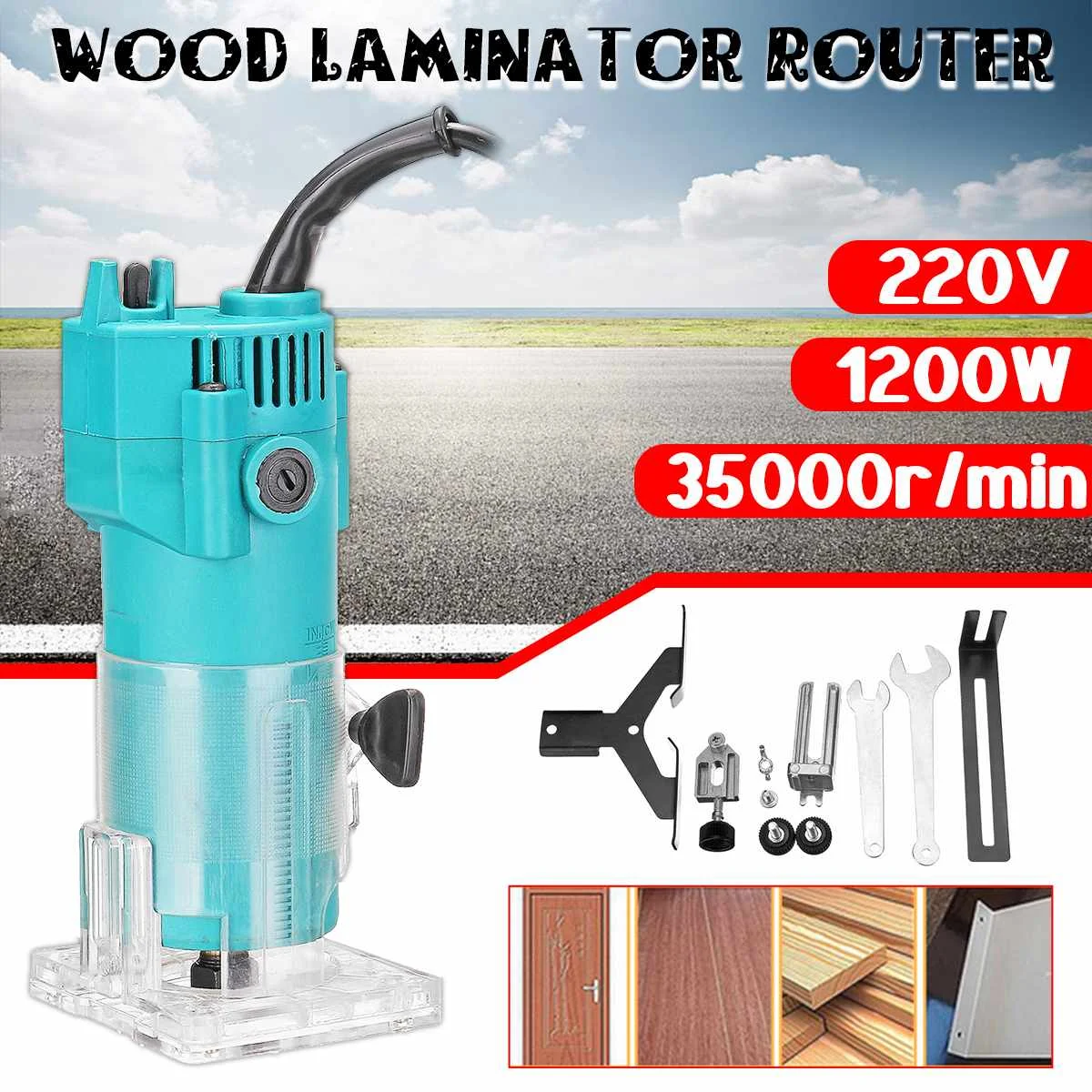 

220V 1200W 35000r/min Wood Electric Laminator Blue Plastic Router Router Joiners Tool Collet Diameter 6.35mm Steel Chuck