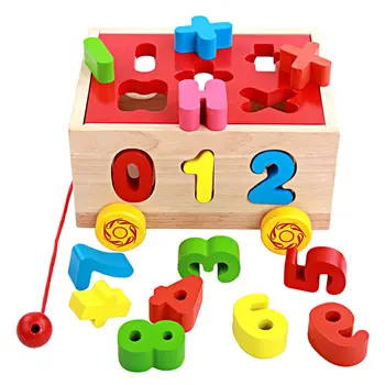 

Wooden Pull Car Number Blocks Sorting Matching Game Color Shape Recognition Montessori Educational Toys for Children Kids Baby