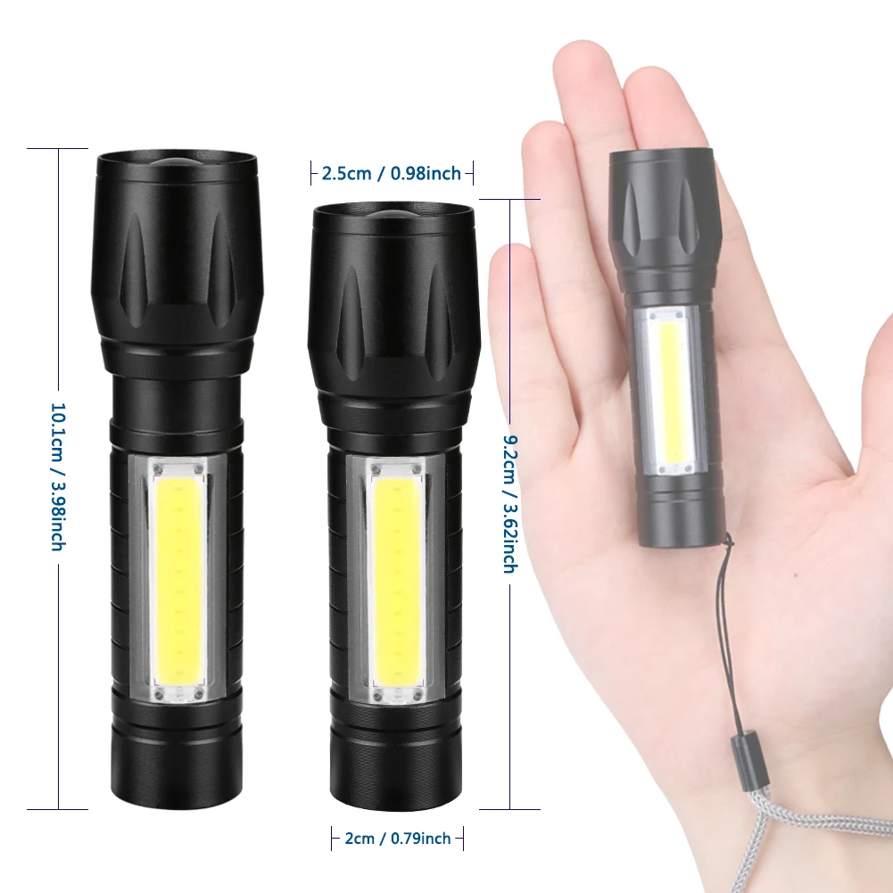 3 режима USB Перезаряжаемый светильник-вспышка 3800LM XPE COB светодиодный светильник-вспышка масштабируемый тактический фонарь с батареей+ коробка