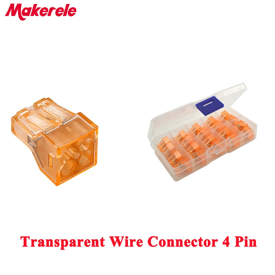 

20PCS transparent Quick Wire Connector 4pin Cable Terminal Block Connector Push wire conectores MKVSE-104 wago