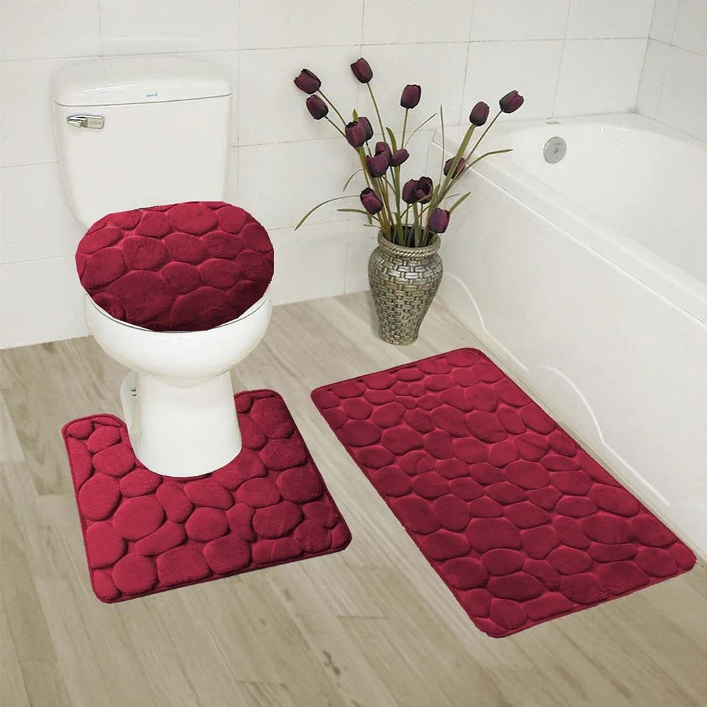 3 шт. Cobblestone дизайн коврик для ванной комнаты крышка унитаза нескользящий пол