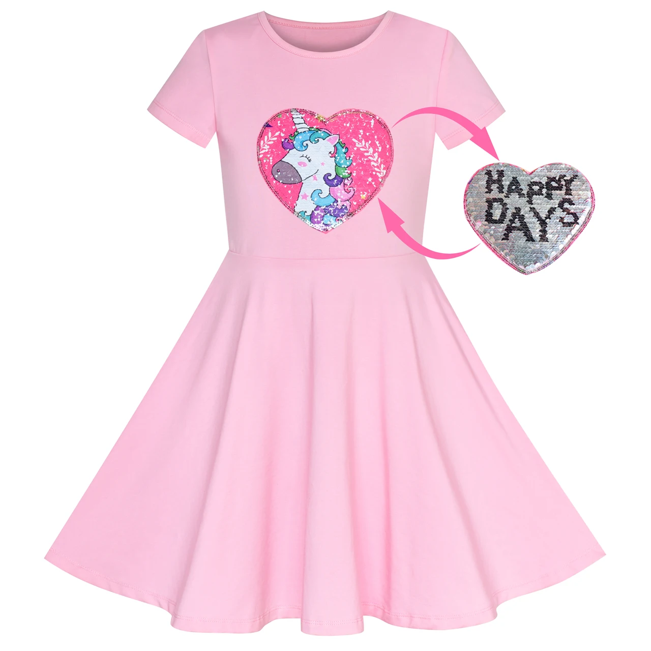 Платье для девочек с единорогом; розовое повседневное Хлопковое платье с короткими рукавами; коллекция года; летнее платье принцессы для свадебной вечеринки; Одежда для девочек; праздничное платье
