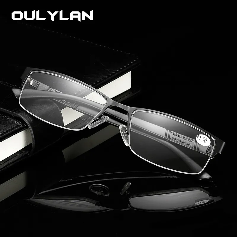 Oulylan, мужские бизнес очки для чтения, Модные металлические очки с полуоправой для чтения, мужские ретро очки, диоптрий 1,0 1,5 2,0 2,5