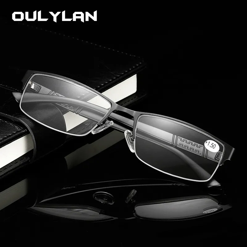 Oulylan hombres gafas de lectura de Metal de moda marco medio de gafas para leer hombre Retro gafas dioptrías 1,0, 1,5, 2,0, 2,5