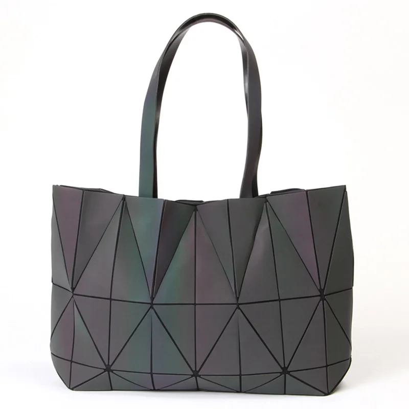 

Women Luminous Bag Geometry Diamond Tote Shoulder Bags Laser Silver Plain Folding Handbags Diamond shape bao bag