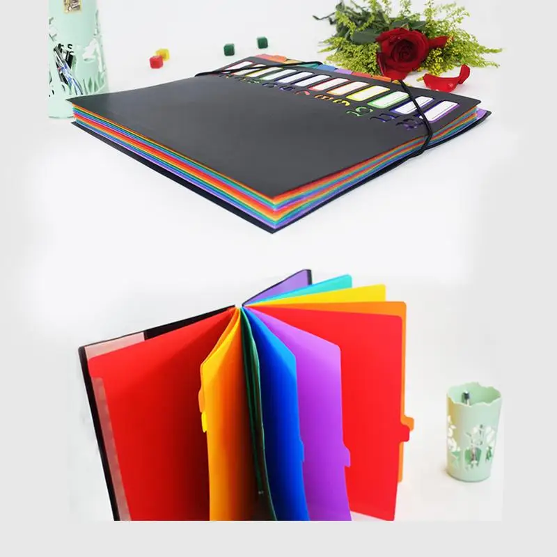 

12 Pockets Expanding File Folder Rainbow A4 Organizer Portable Business Plastic Multi Document Expansion Folder Office Supplies