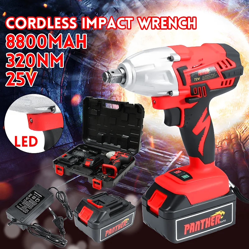

High Torque 320Nm Electric Cordless Impact Wrench Li-ion Battery 8800mah Motors LED Lighting Woodworking Tool Power Tool