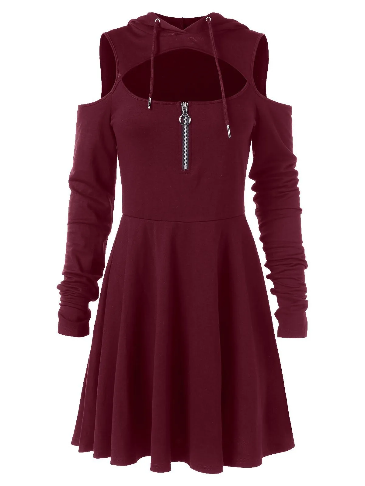 

Spring Women Goth Hooded Dress Casual Solid Streetwear Girl Pleated Dress Gothic Sexy Hollow Off Shoulder Mini Dresses