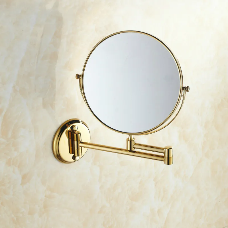 Двустороннее складное Латунное зеркало для макияжа для ванной комнаты, позолоченное настенное двойное удлиненное зеркало для ванной