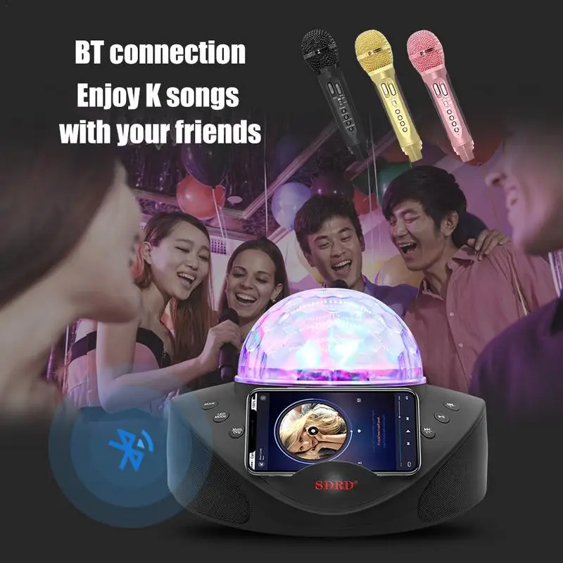 

308 Dual Wireless Microphone Bluetooth Speaker Mobile Karaoke Stereo Black 20W SDRD Speaker Set Black Gold Pink Playing Music