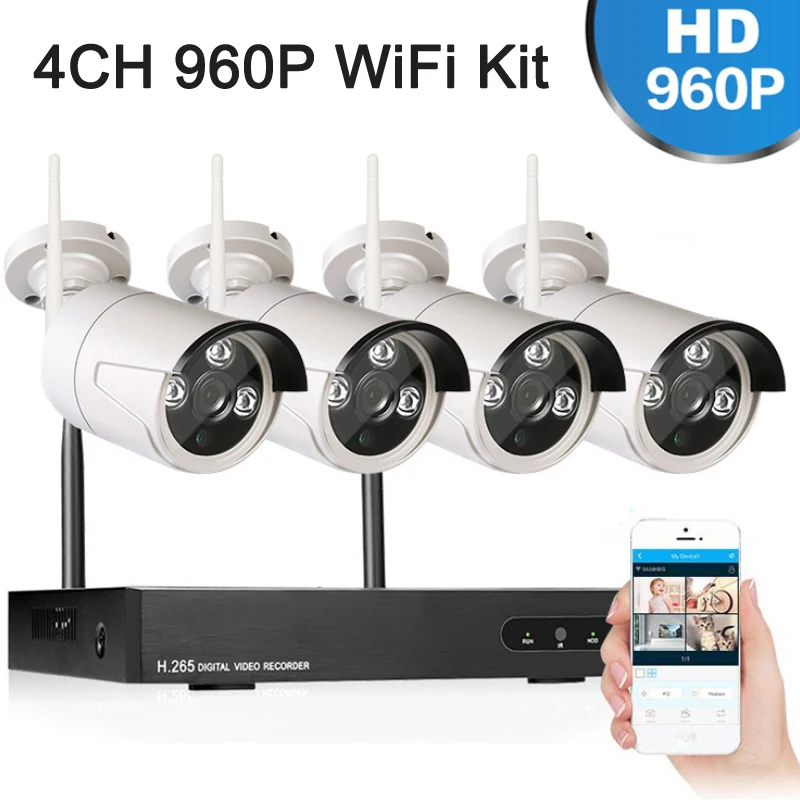 4CH CCTV Системы Беспроводной 1080 P NVR 4 шт 1.3MP ИК Открытый P2P Wi-Fi ip-cctv безопасности Камера Системы комплект видеонаблюдения