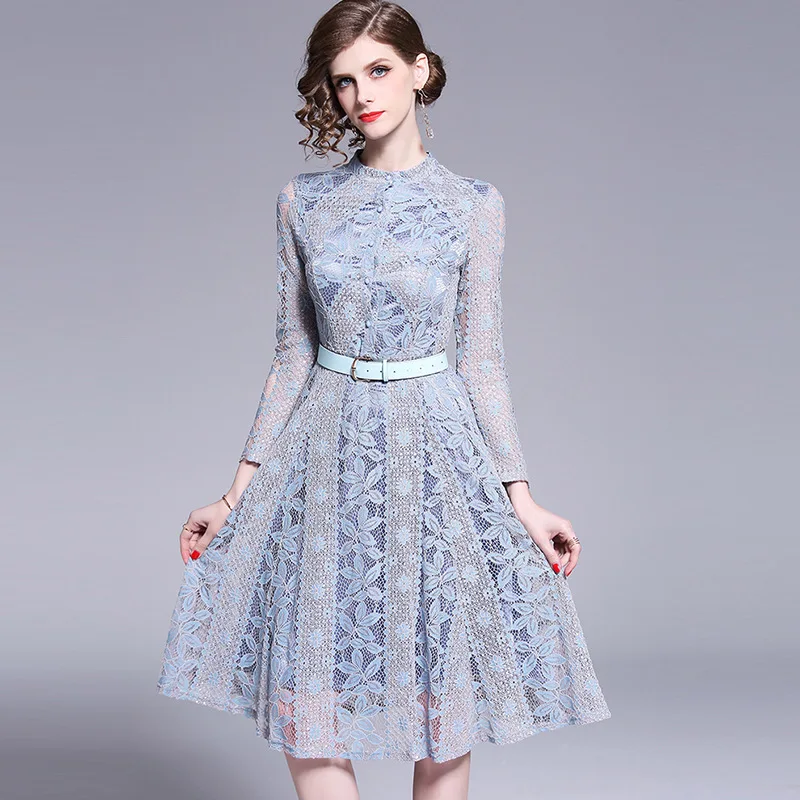 2019 Новое Стильное модное женское платье высокого качества Тонкий Малый стоячий