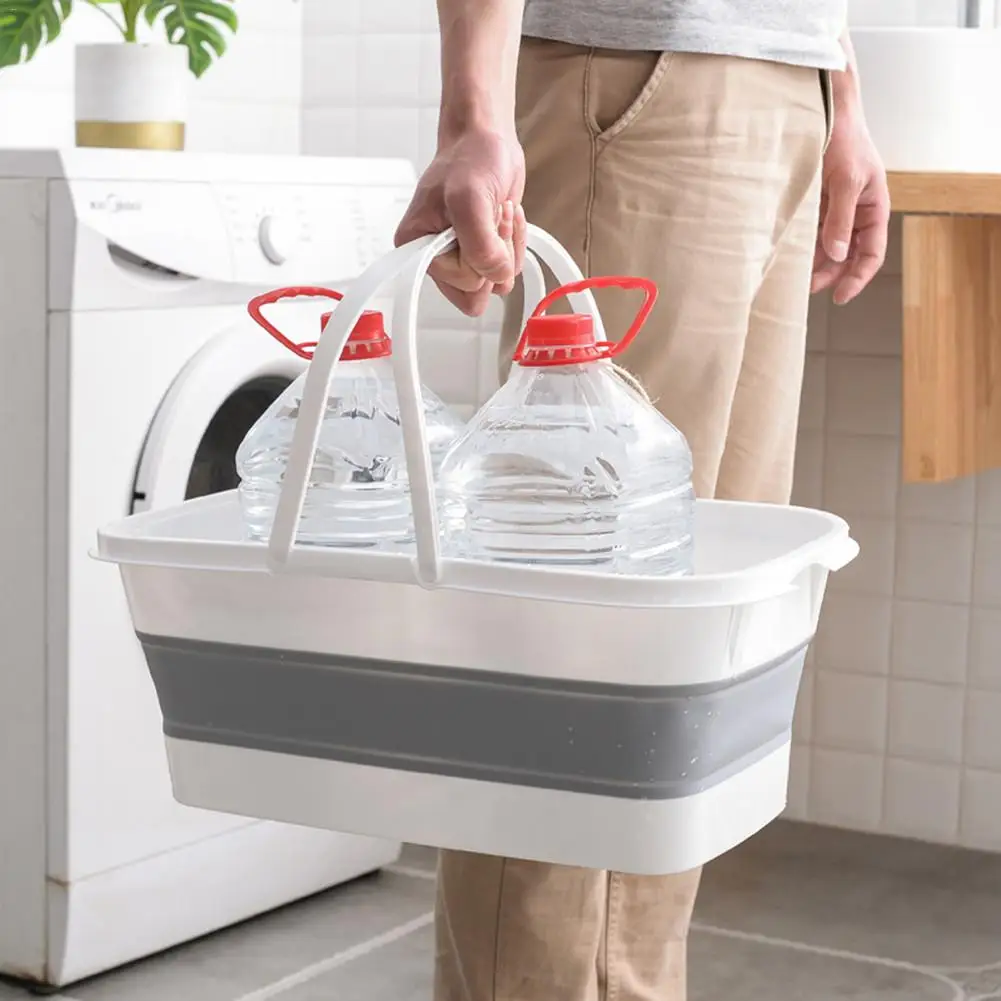 Foldable Mop Bucket Collapsible Portable Wash Basin Dishpan With Handle