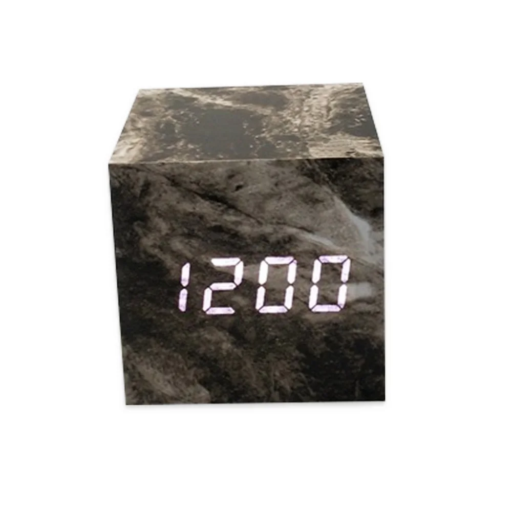 Wood Digital Alarm Clock Marble Wooden Cube Alarm Clock