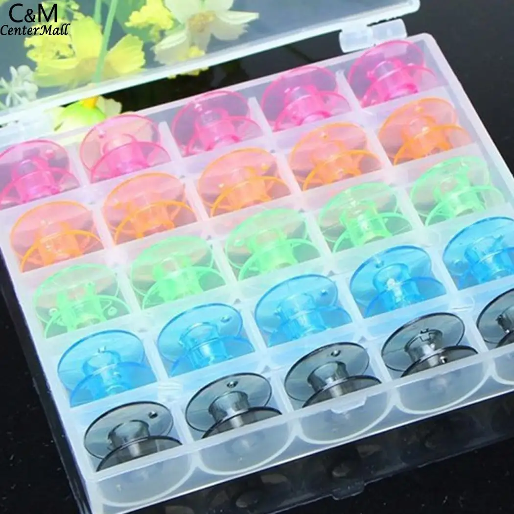 

Home Garment Transparent Shop Factory Machine Bobbin Accessory Thread Plastic Color 25 Mixed Sewing Sewing etc Pcs Box