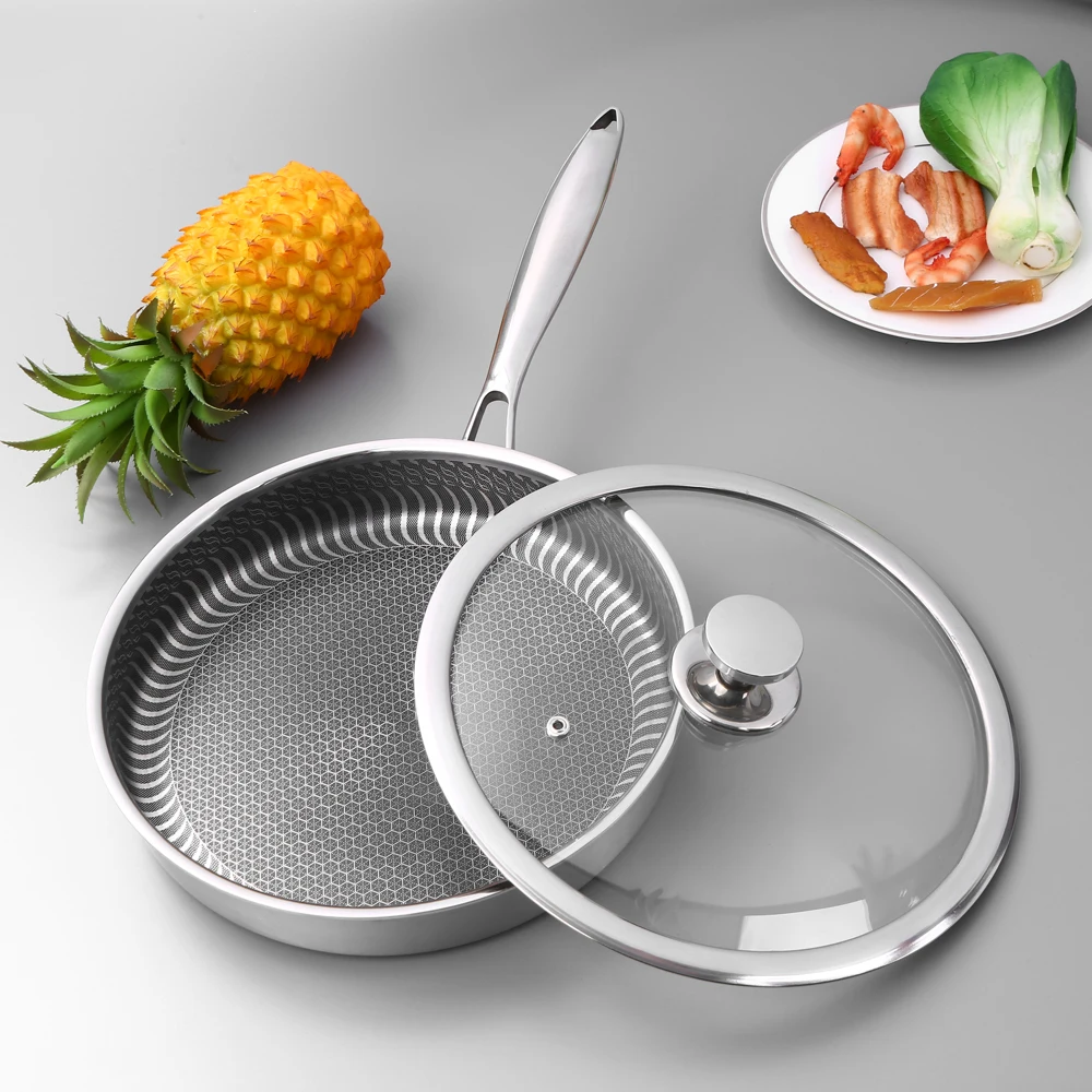 Stainless Steel Pan with Lid Nonstick Fry Pan Pancake Skillet Steak