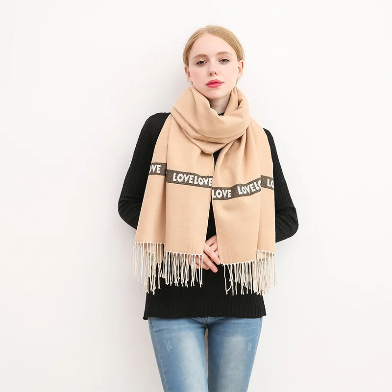 

Winter Shawl Scarf Women Brand Imitate Cashmere Scarf For Ladies Keep Warm Thickening Pashmina Letter Double-sided Double Color
