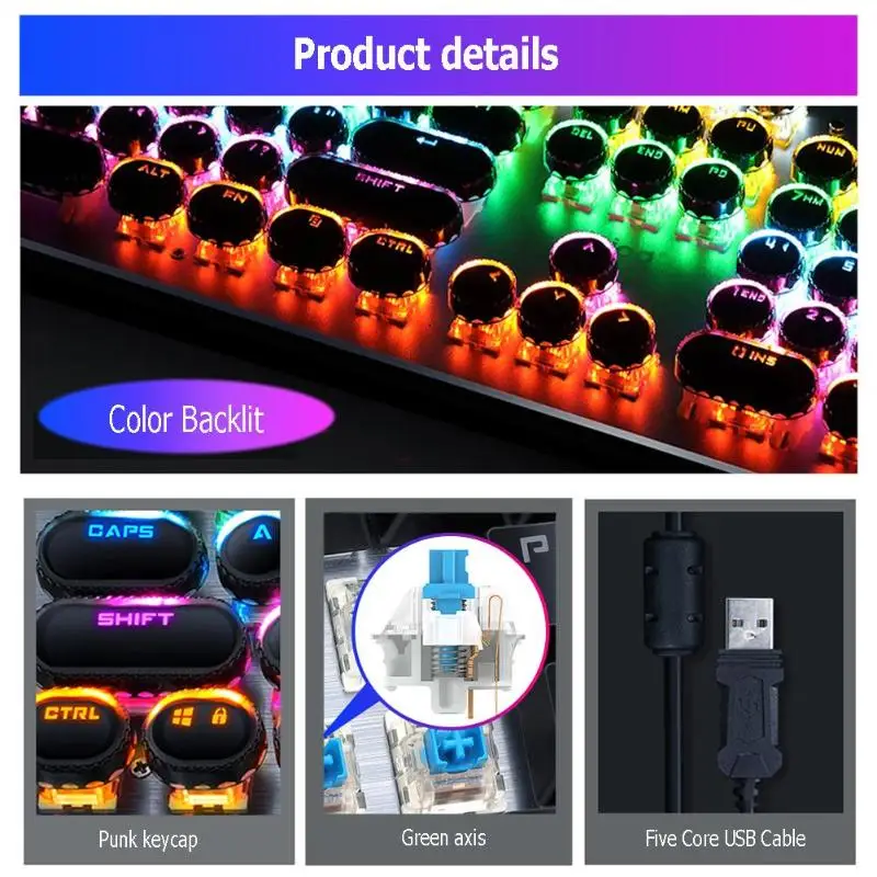 K11 панк Keycaps USB проводной синий переключатель Механическая с подсветкой игровая
