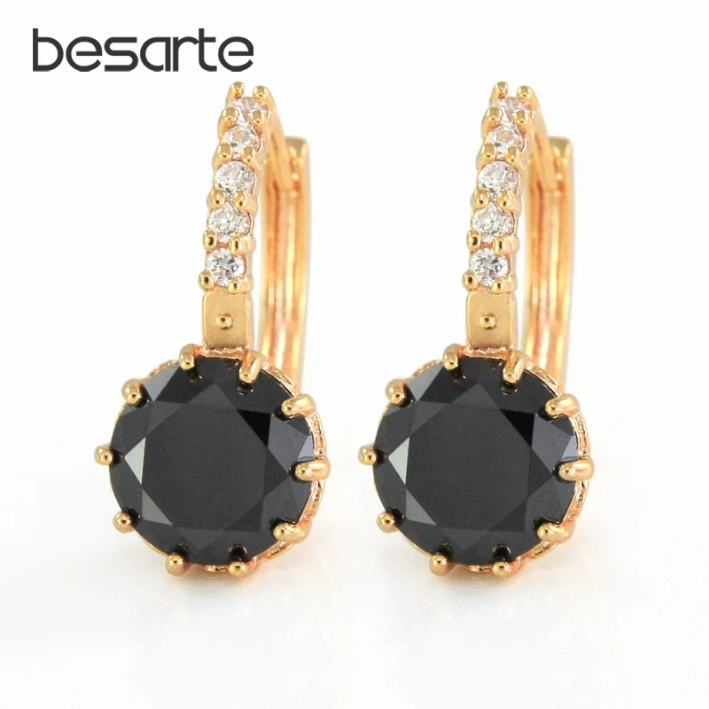 Nero Opale Orecchini A Cerchio In Oro Per Le Donne Orecchini Boucles D'Oreille Aretes De Mujer Kolczyki Orecchini Donna Joias Cristal E0815