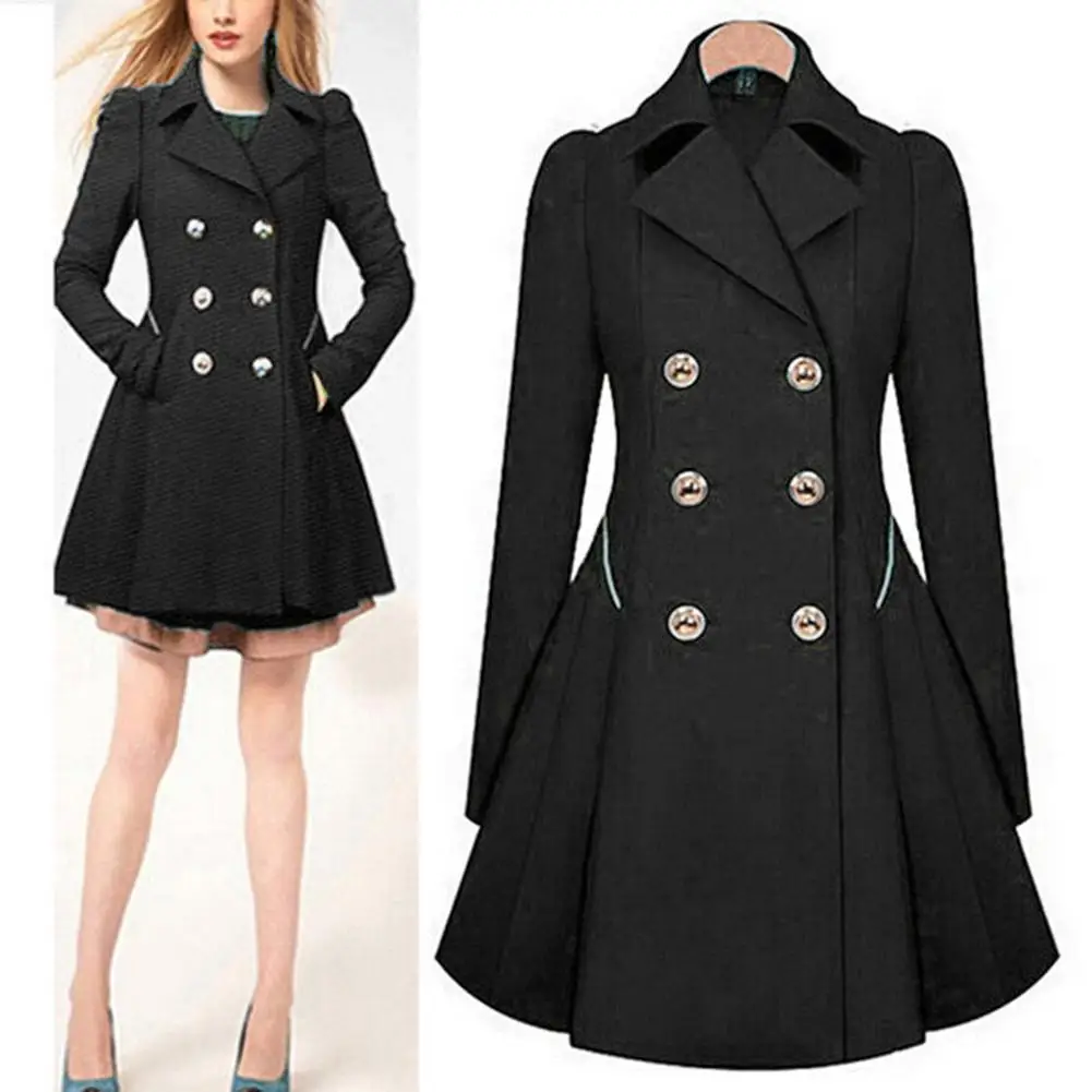 

MISSKY Winter Autumn Women Coat Solid Color Slim Fit Fashion Double-breasted Coat Lapel Collar Windbreaker Suit