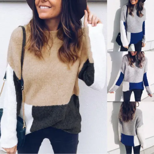 

Women Long Sleeve O-Neck Knit Sweater Jumper Pullovers Top Casual Loose Knitwear