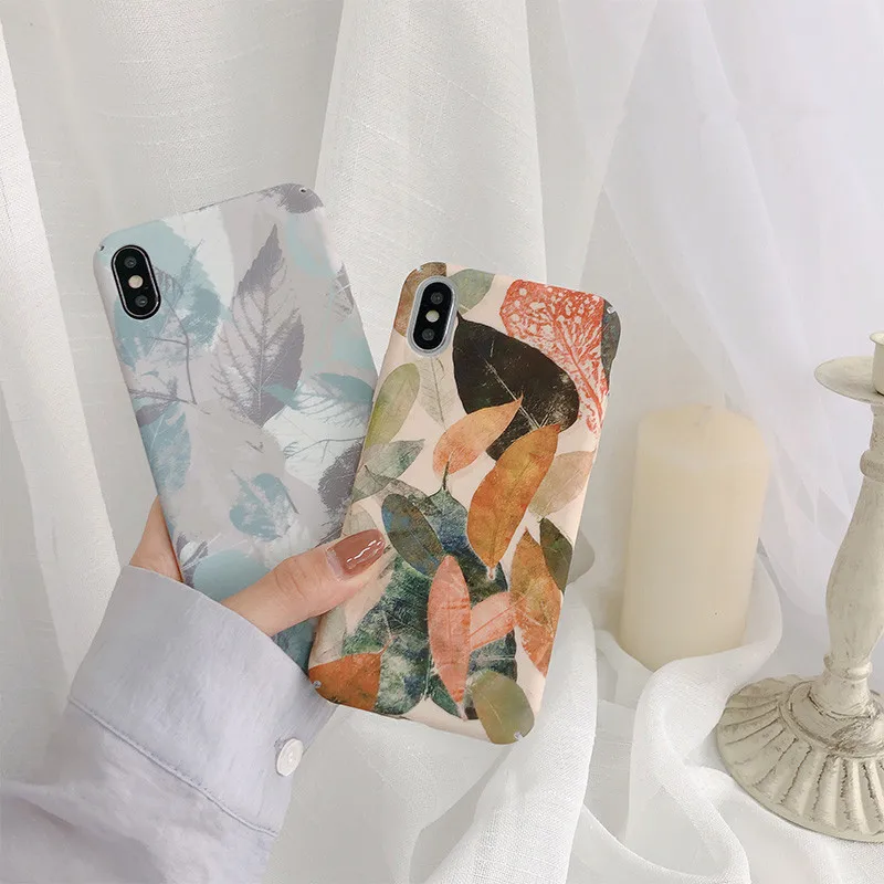 Ретро чехол для телефона с листьями в Корейском стиле iPhone 7 Puls 6 6S 8 X XS XR Xsmax жесткие