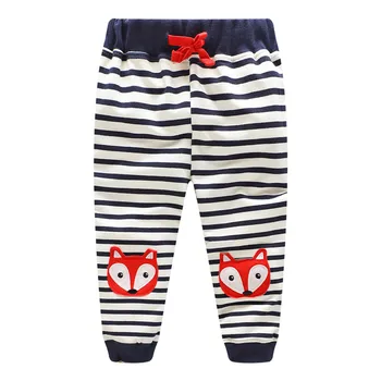 

SLW Jumping Meters Children Long Pants Cotton Fox Applique Bottom Stripes Baby Cartoon Boy Pants Baby Kids Boys Casual Trousers