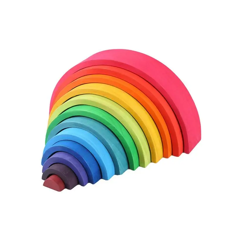 

Colorful Wood Rainbow Building Blocks Toys Children's Early Education Montessori Creative Assembling Rainbow Blocks Toys