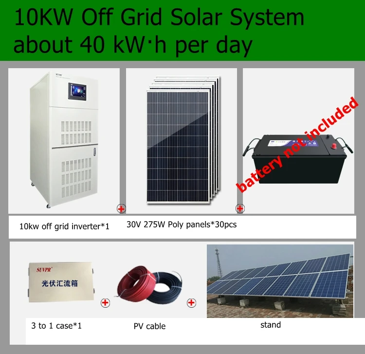 

Complete 10KW Off Grid Solar Kit 275w Poly Solar Panels 10kw Off Grid Inverter PV Solar Panel produce 40 kWh Per Day