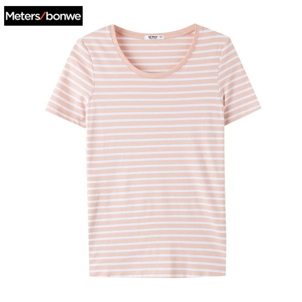 

METERSBONWE Girls T-shirt for Women Striped Short-Sleeved Summer Cotton Half Sleeved Shirt Bottom Versatile Jacket Cotton 100%
