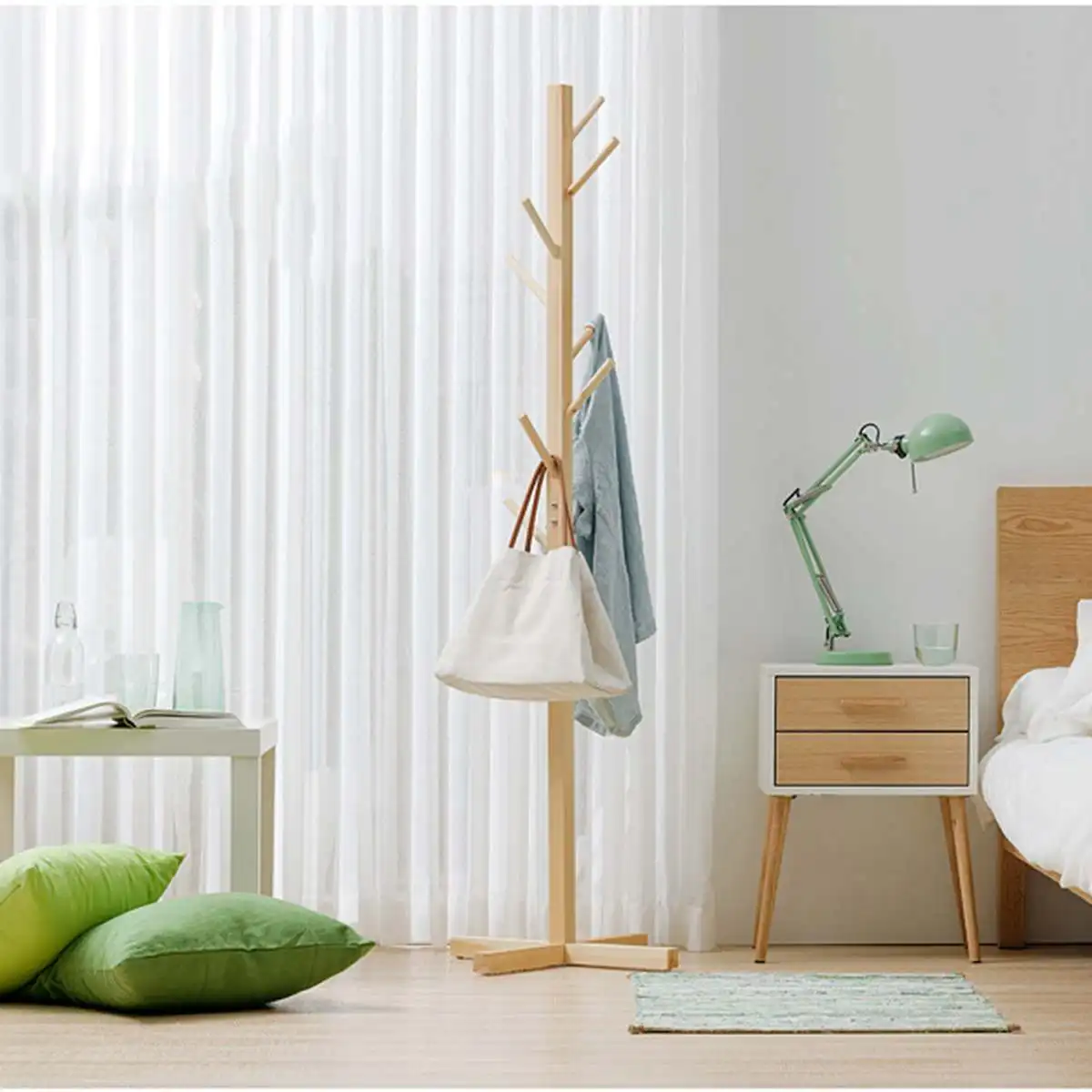 

175cm Coat Rack Hanger Hook Wood Wall Hat Hanger Modern Cloth Scarve Bag Floor Standing Living Room Bedroom Furniture 3 colors