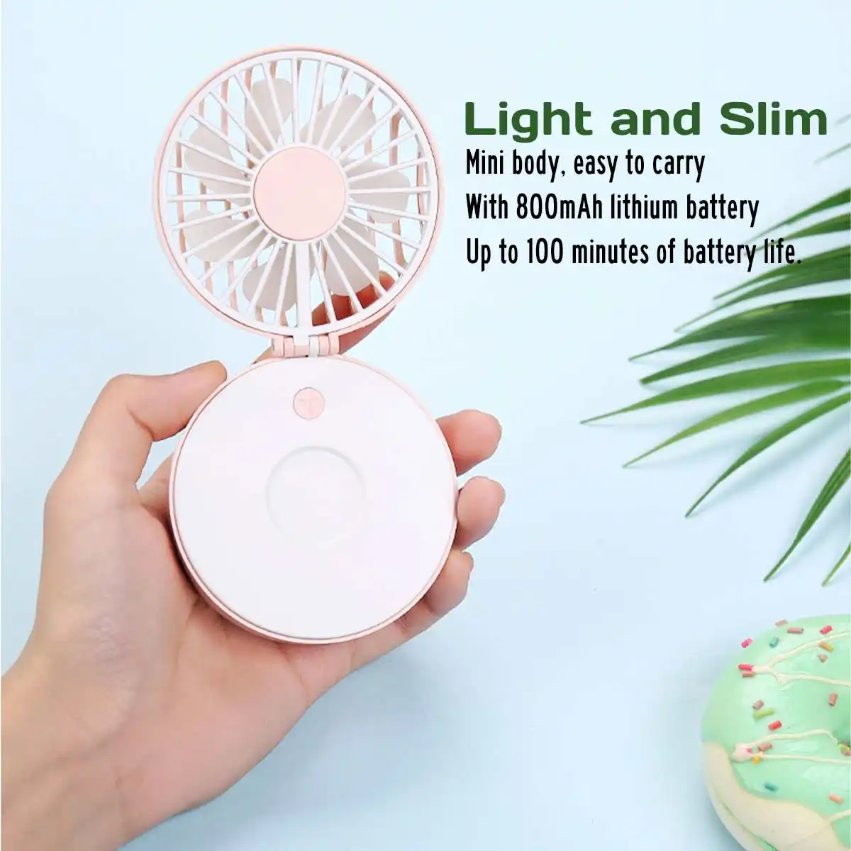 

USB Battery Charge Air Cooler For Outdoor Girl Work 100mins New Cake Hand Make-up Mirror Fan Mini Portable Handheld Fan Operated