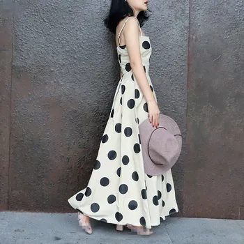 

Summer Polka Dot Print Dress Women Strapless Spaghetti Straps Dresses Party Pleated Dress