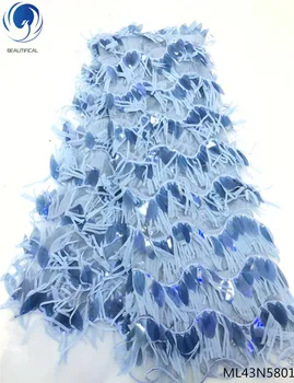 

BEAUTIFICAL latest african laces 2019 light blue sequin lace tulle lace fabric high quality with free shipping for party ML43N58