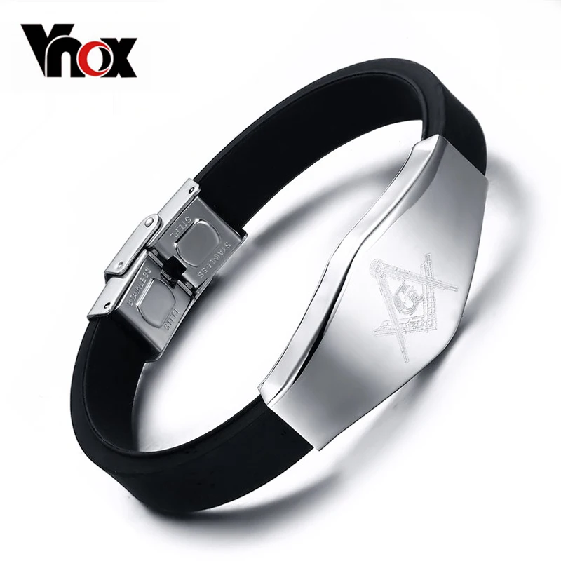 

Vnox Masonic Silicone Bracelet Bangle Stainless Steel Adjustable Length Clasp
