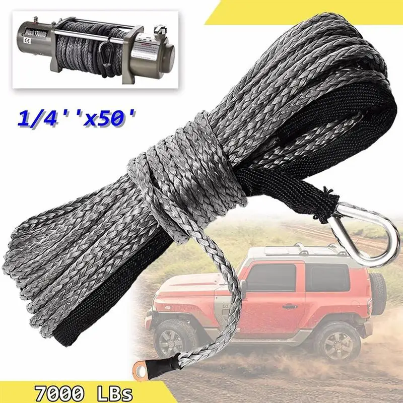 15M 6mm Towing Ropes Rope Synthetic Winch Rope Blue Fastness Winch Cable for Winches ATV UTV SUV Vehicle Truck