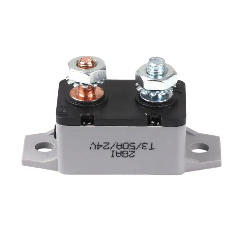 

Manual Reset Current Circuit Breaker Battery Charger Speaker Plastic 12/24V 50A Dual Short Feet Circuit Breakers with Bolt Nuts