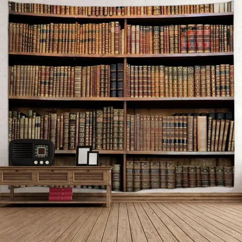 

Retro Bookshelf Wall Tapestries Mysterious Library Tapestry Wall Art Table Cloth Household Bedroom Living Room Decoration