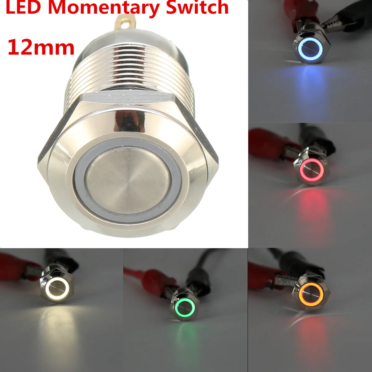 

12mm LED Push Button Switch 12V 4Pin Silver Momentary Self-Locking Switches Waterproof