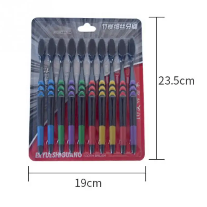 10 pz Delle Donne degli uomini di Bambù del Carbone di legna Spazzolino Da Denti Set Morbido Dei Capelli Unisex Sottile Antiscivolo Maniglia Adulto Famiglia Spazzolino Da Denti Set Colore Casuale