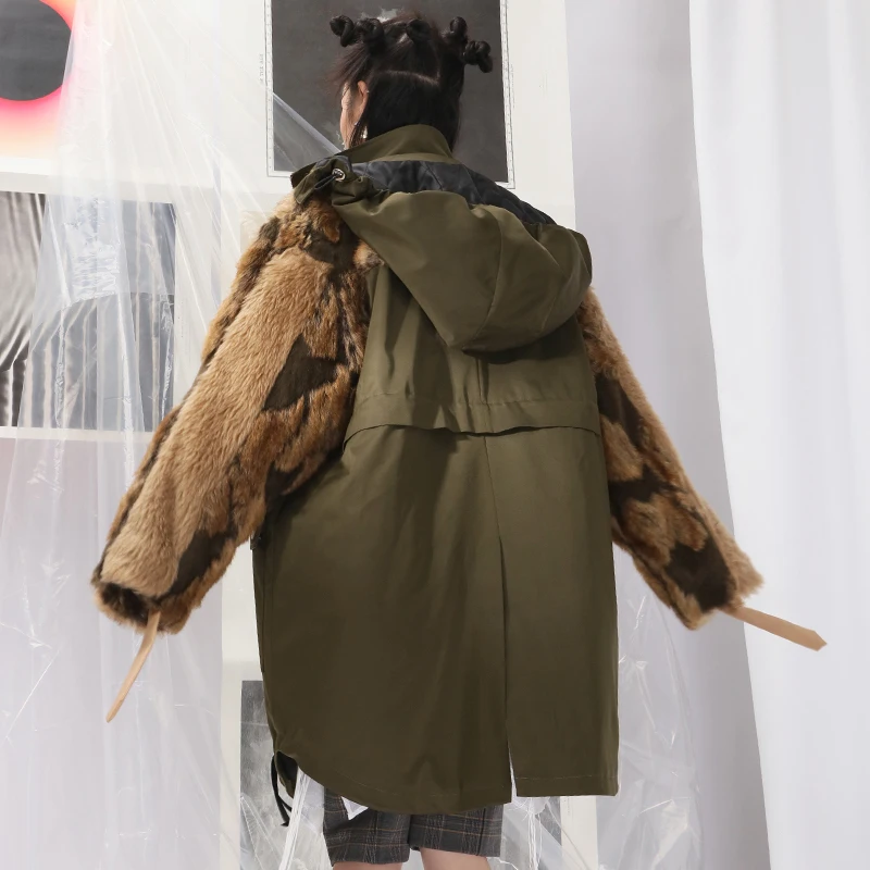 Jk672 khaki Épais Green Vert Mode Armée Point Manteau Rembourré Manches Parkas Nouveau Longues Revers À Fourrure Printemps Coton eam Femmes Chaud 2019 Army qC1BwffH