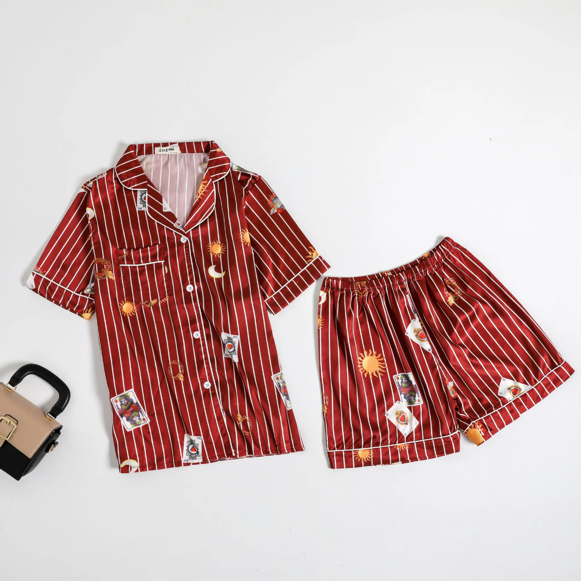Новая шелковая пара пижамы ледяная шелковая ночная рубашка свободная Летняя женская домашняя одежда с короткими рукавами комплект из двух предметов Пижама для влюбленных sun moon