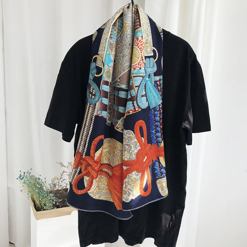  Luxury Silk Scarf For Women Cashmere Hijab Scarfs Kerchief 140*140cm Square Shawls Neckerchief Head