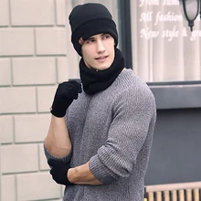 Новый унисекс Теплые эластичные осень зима трикотажные твердые Шляпа Ветрозащитный шарф перчатки Комплект повседневное стрейч для женщин