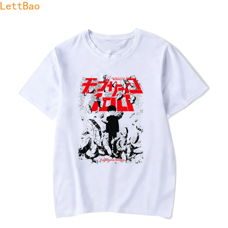 

Cool vogue Man's Design Tee Mob Psycho 100 T Shirt men summer 2019 New Anime cartoon print white Cotton Casual Man T-Shirt homme