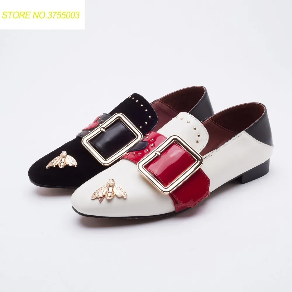 Casual Dame Creepers Mixcolor 43 Ons Chaussures Boucle Slip Appartements Femelle Black En Taille Patchwork Mocassins Grande Nouveau Métal Femmes De Plus white Mode aOwTPxWqU