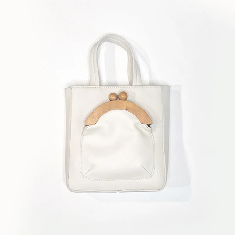 

[Super Seabob] 2019 Spring Summer Woman New White Color Spliced Wood Single Strap PU Leather Shoulder Bag All Match LM321